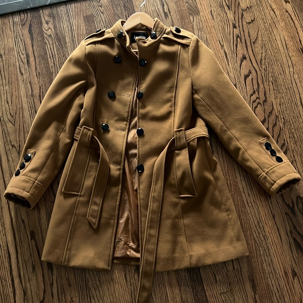 Tanming Womens Winter Casual Lapel Wool Blend Double Breasted Pea